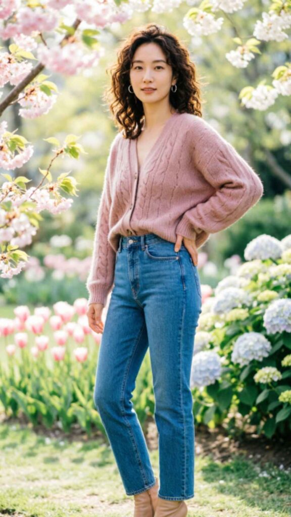 Lightweight Cardigan with High-Waisted Jeans