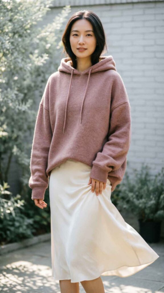 Soft Hoodie with Midi Skirt