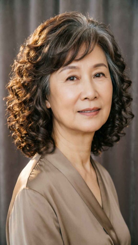 Curly Bob with Side Swept Bangs