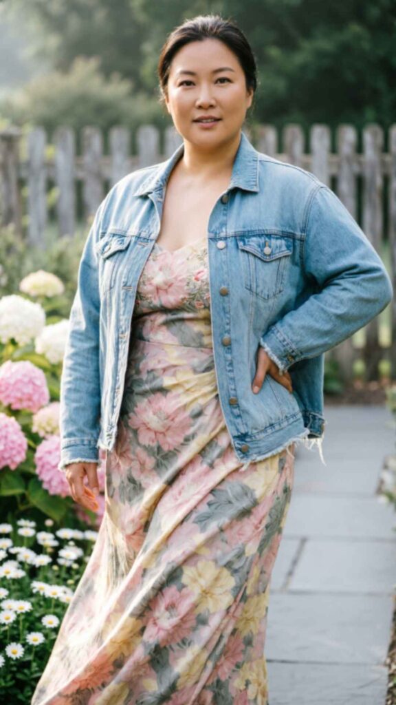 Floral Maxi Dress with Denim Jacket