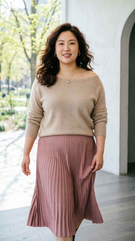 Pleated Skirt with Knit Top