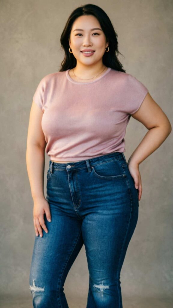 High-Waisted Jeans with a Fitted Top