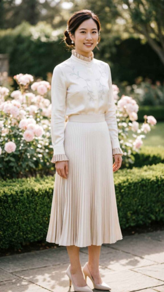 Pleated Skirt and Blouse Combo