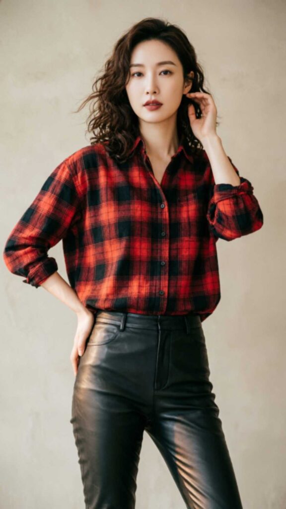 Plaid Shirts with Leather Pants