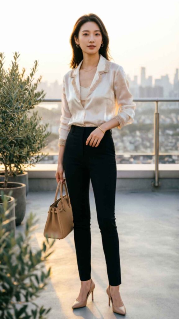 Sheer Blouses with Skinny Pants