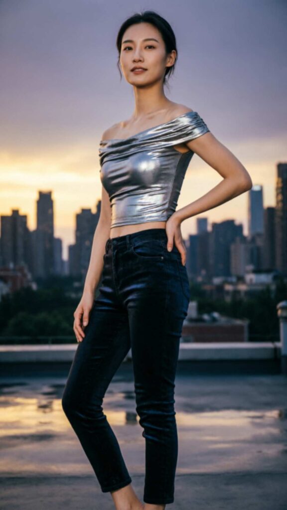 Metallic Tops with Black Jeans