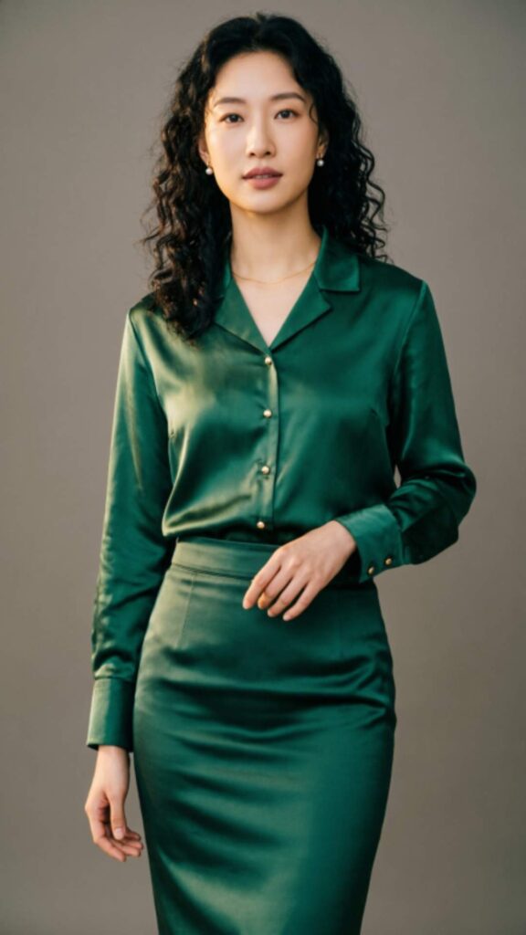 Satin Blouses with Tailored Skirts