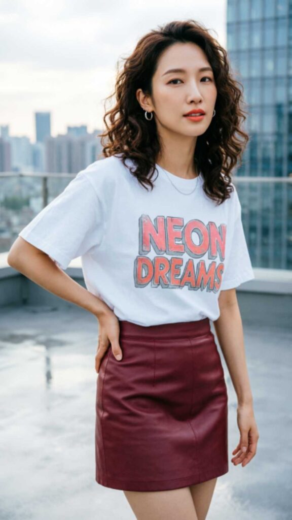 Leather Skirts with Graphic Tees