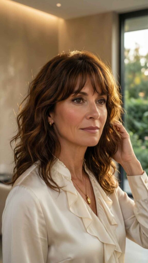 Shoulder-Length Waves with Curtain Bangs