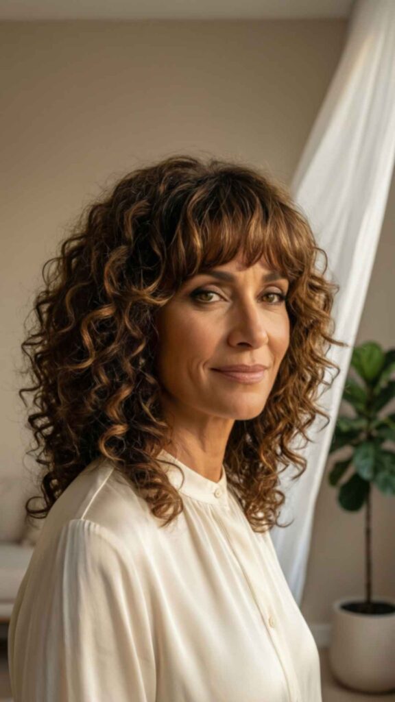 Curly Lob with Face-Framing Bangs