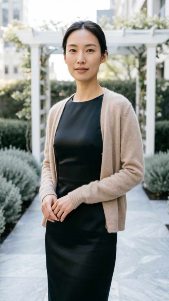 Classic Black Dress with Lightweight Cardigan