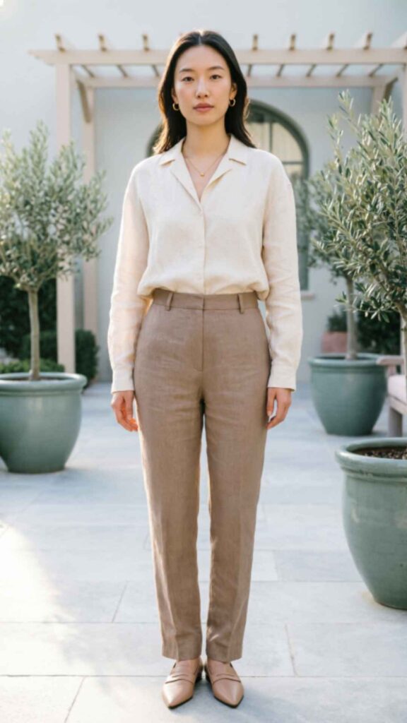Linen Shirt with High-Waisted Trousers