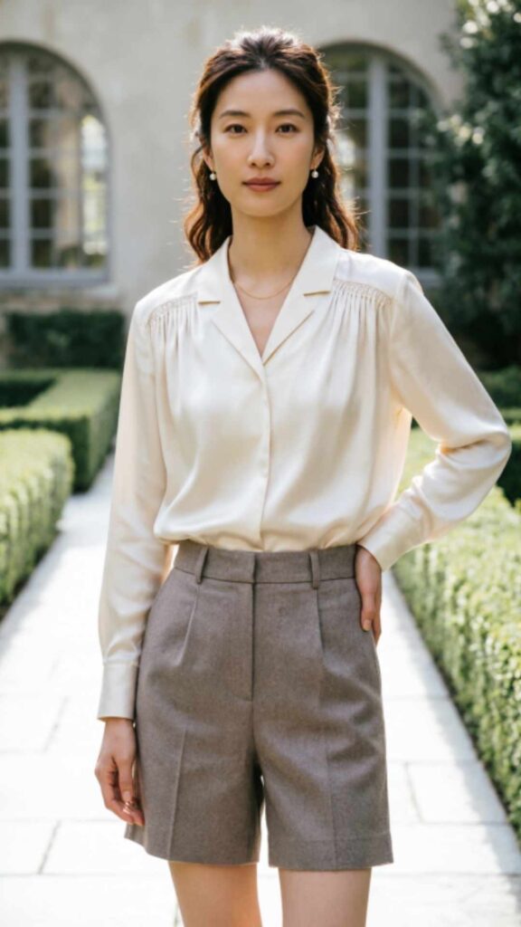 Silk Blouse with Tailored Shorts