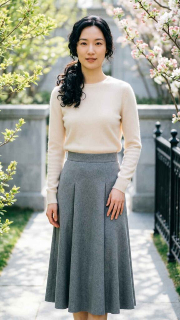 Cashmere Sweater with A-Line Skirt