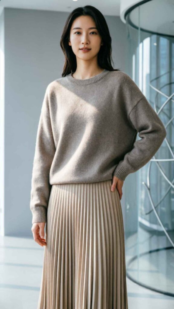 Pleated Skirt with Knit Sweater