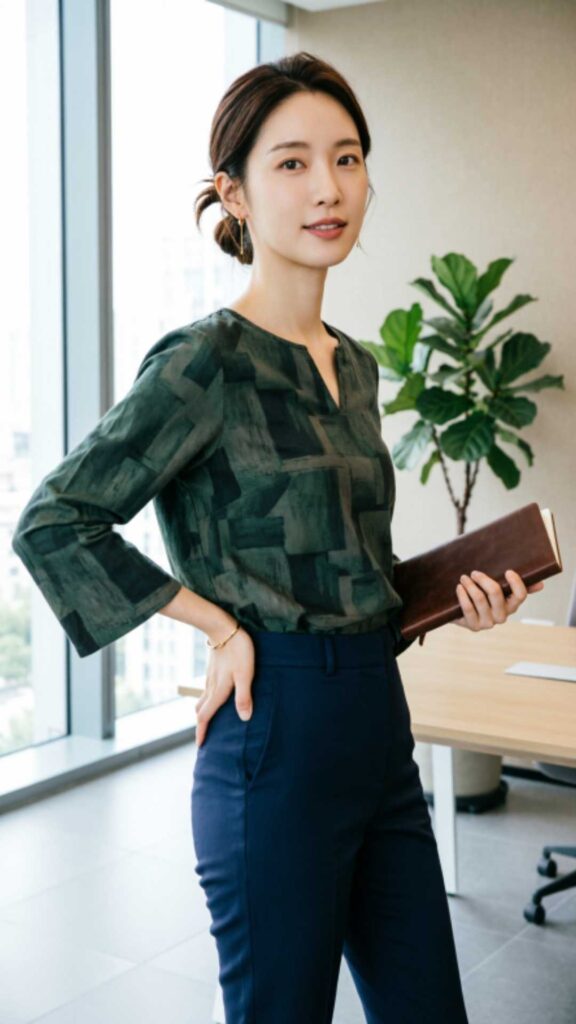 Printed Blouse with Solid Trousers