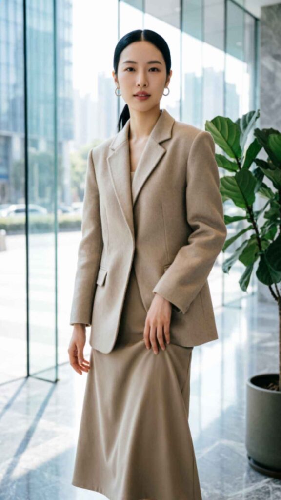 Soft Blazer with Midi Skirt