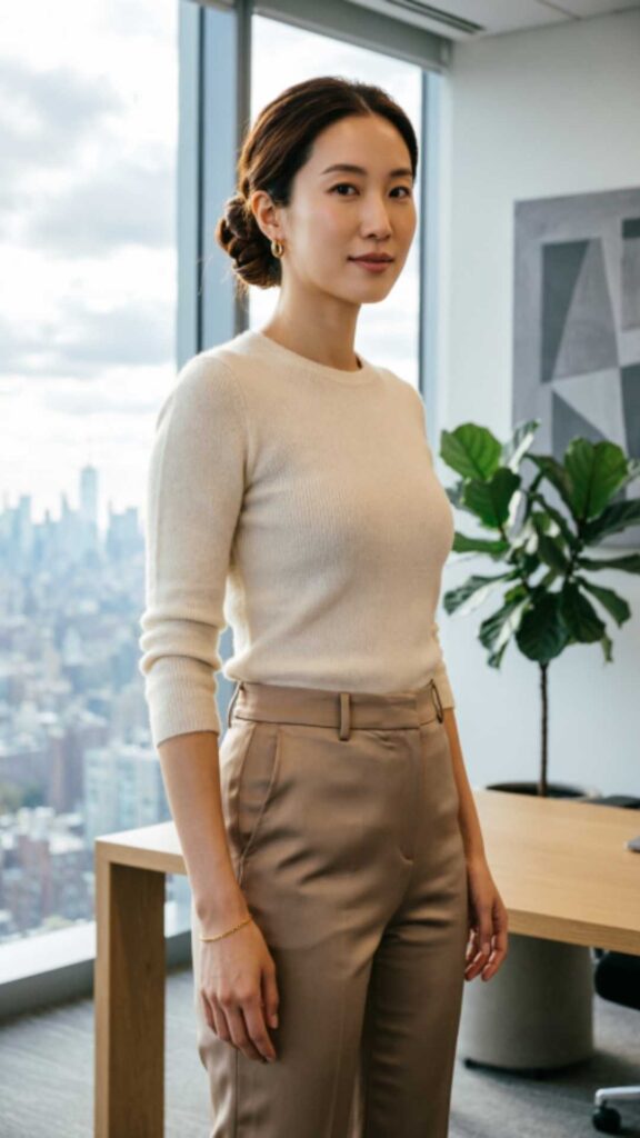 High-Waisted Pants with Knit Top