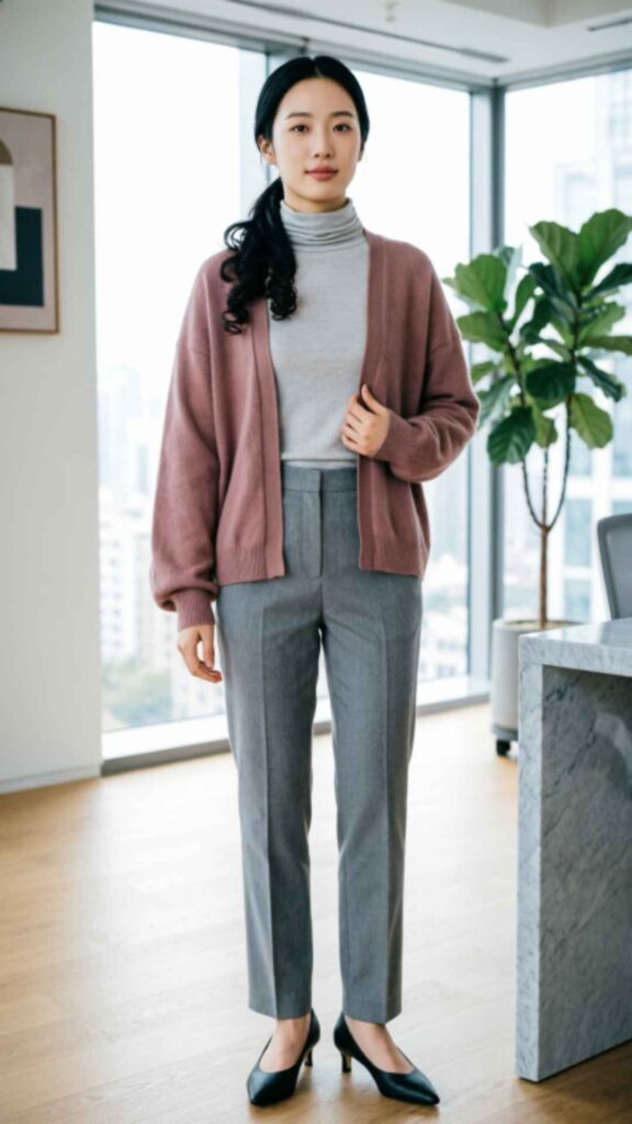 Layered Cardigan with Straight Pants