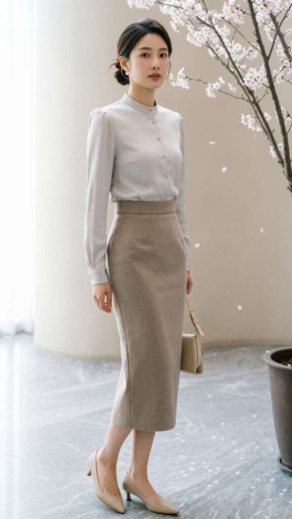 Pencil Skirt with Structured Blouse