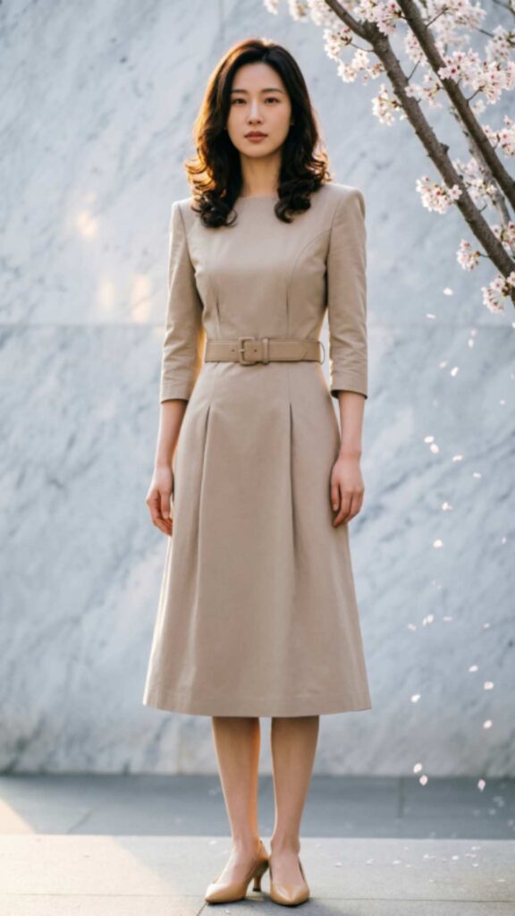 Structured Midi Dress with Belt