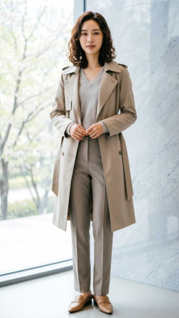 Lightweight Trench Coat with Straight Pants
