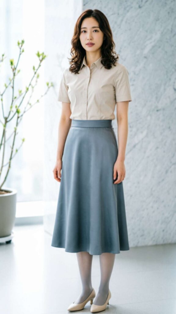A-Line Skirt with Tucked Blouse