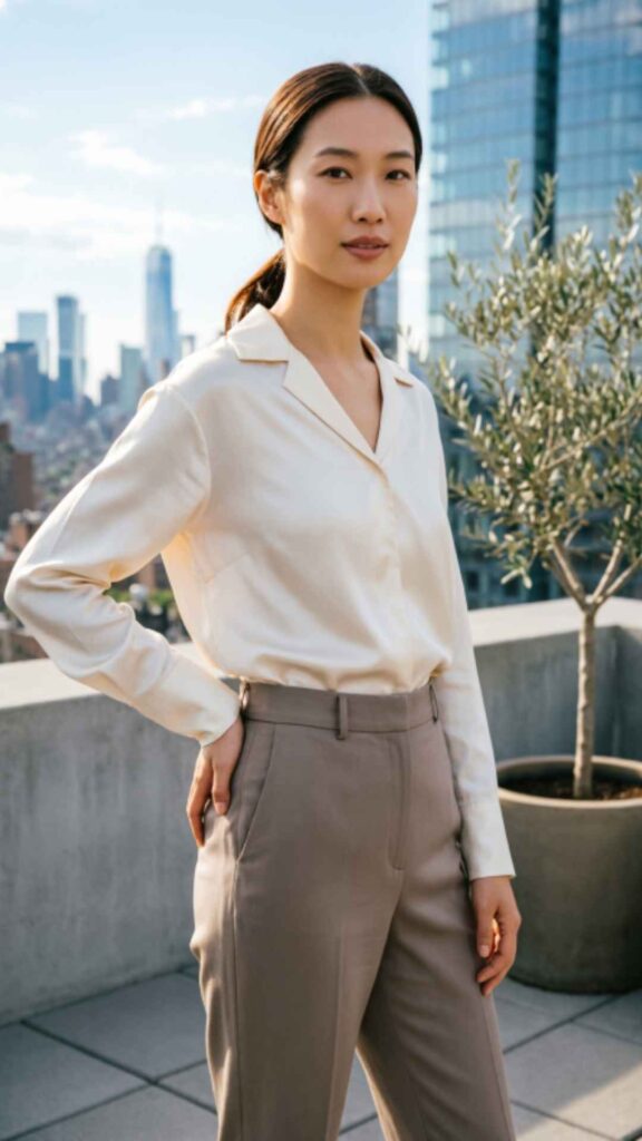 Elegant Silk Blouse with Tailored Pants