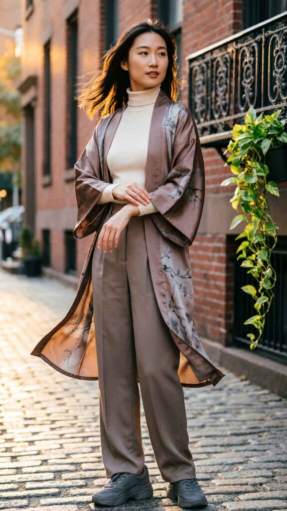 Flowing Kimono with Casual Outfit