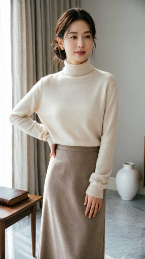 Cashmere Sweater with Midi Skirt