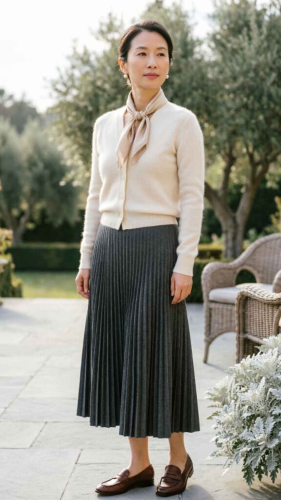 Cardigan with Pleated Skirt