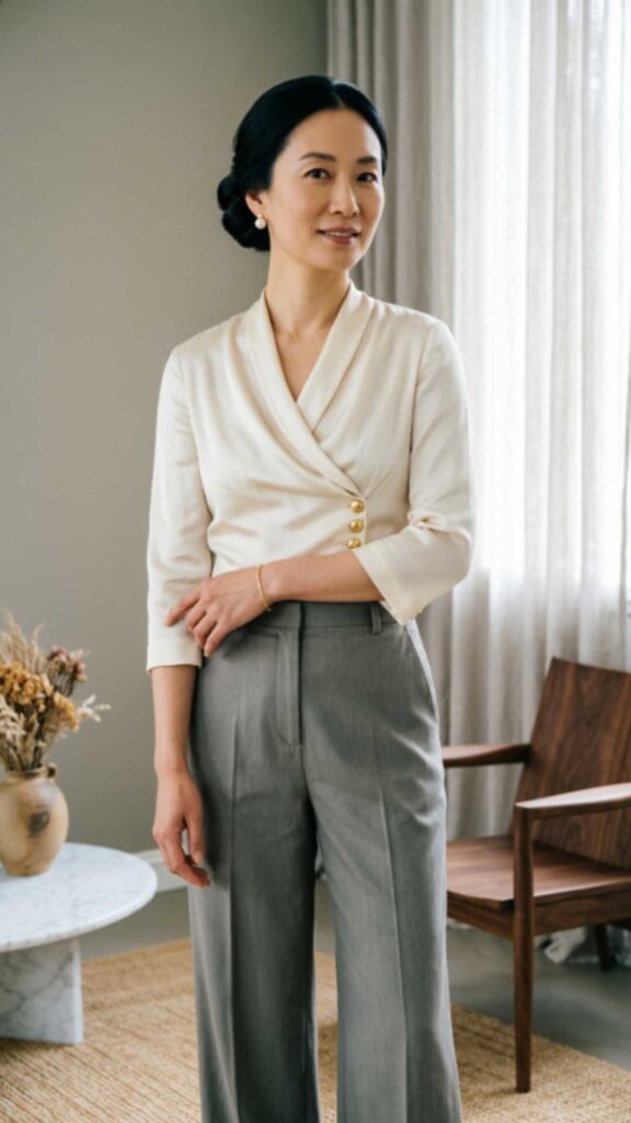 Wrap Blouse with Wide-Leg Pants