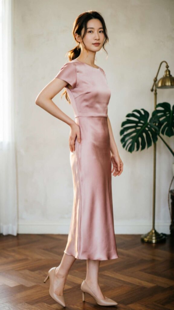 Silk Midi Dress with Classic Heels