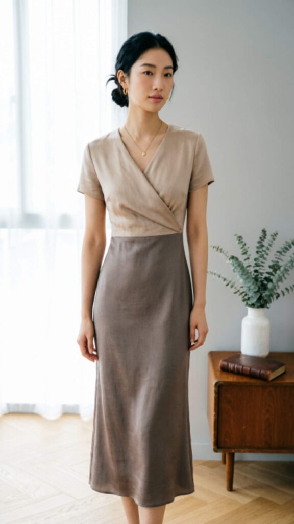 Wrap Dress in Neutral Tones