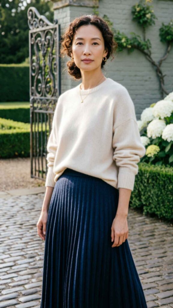 Pleated Midi Skirt with Sweater
