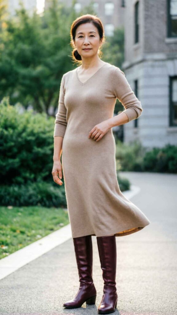 Knit Dress with Over-the-Knee Boots