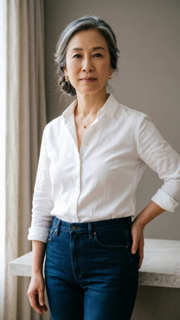 Classic White Shirt with Dark Jeans