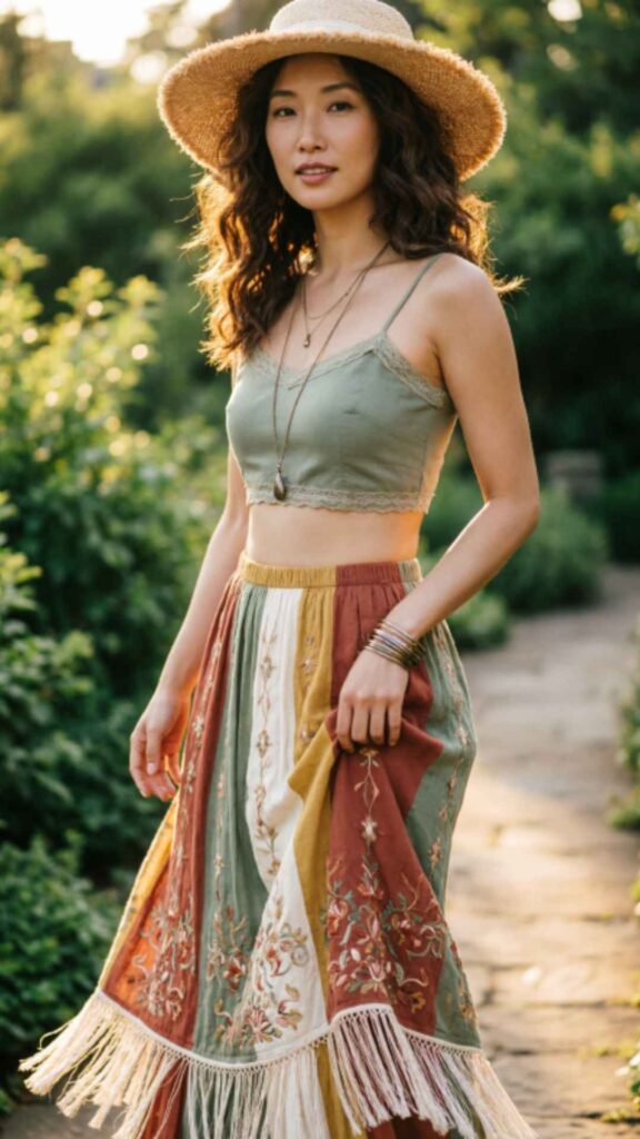 Boho Chic Maxi Skirt with Crop Top