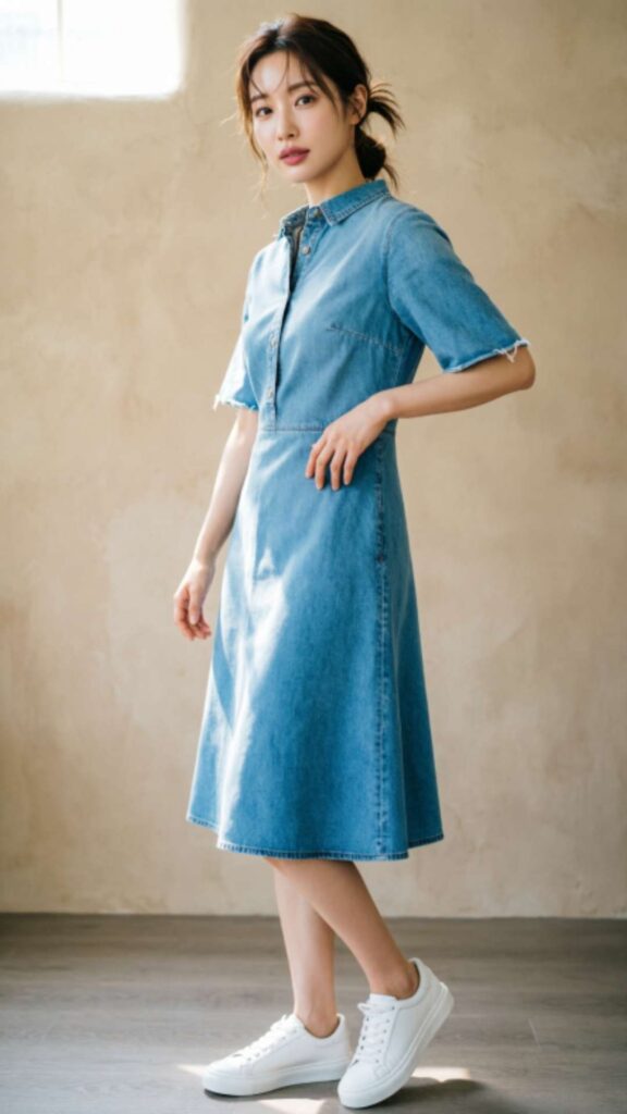 Denim Dress with Sneakers