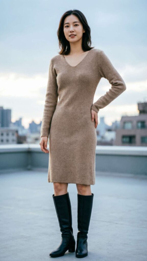 Sweater Dress with Knee-High Boots