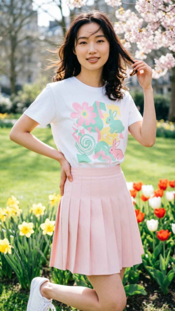 Graphic Tee with Pleated Skirt