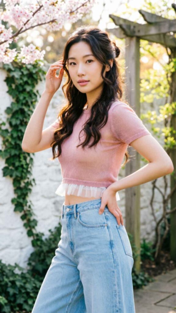 Crop Top with Wide-Leg Jeans