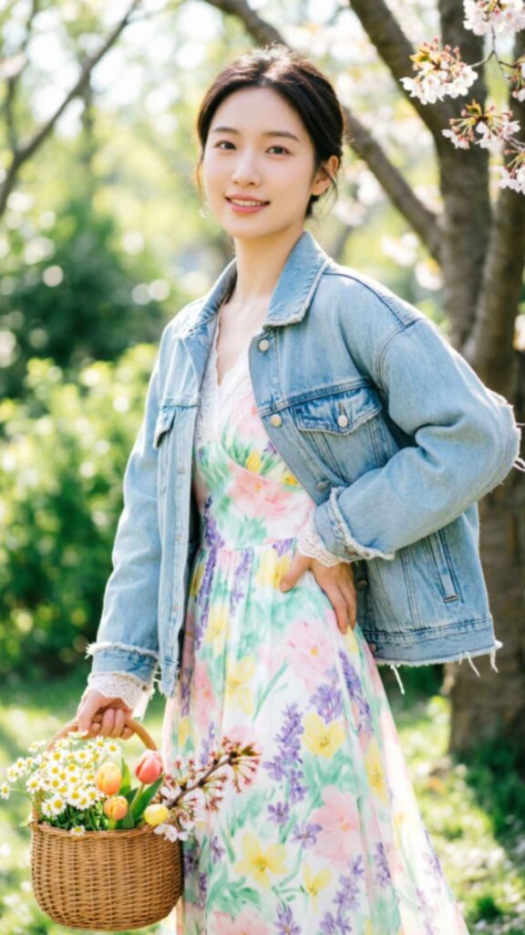 Floral Dress with Denim Jacket