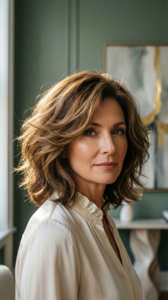 Messy Shoulder Length Shag with Highlights