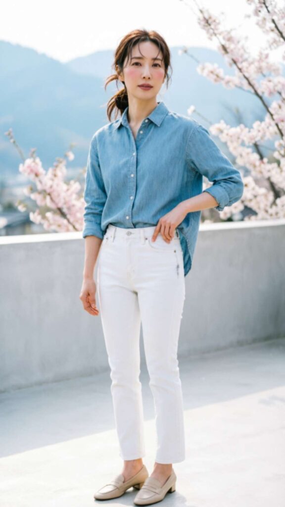 Chambray Shirt with White Jeans
