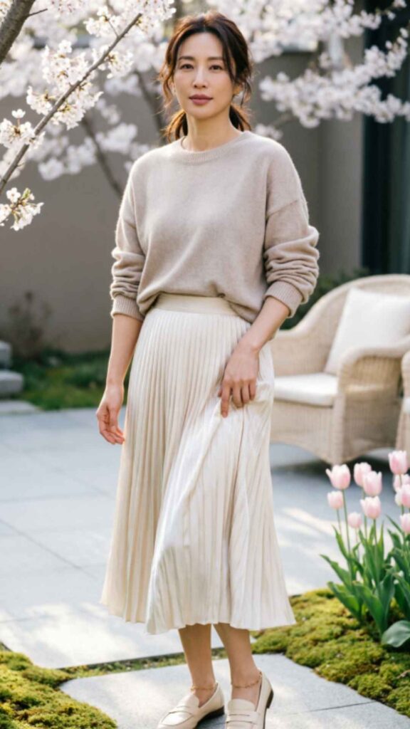 Pleated Skirt with Casual Sweater