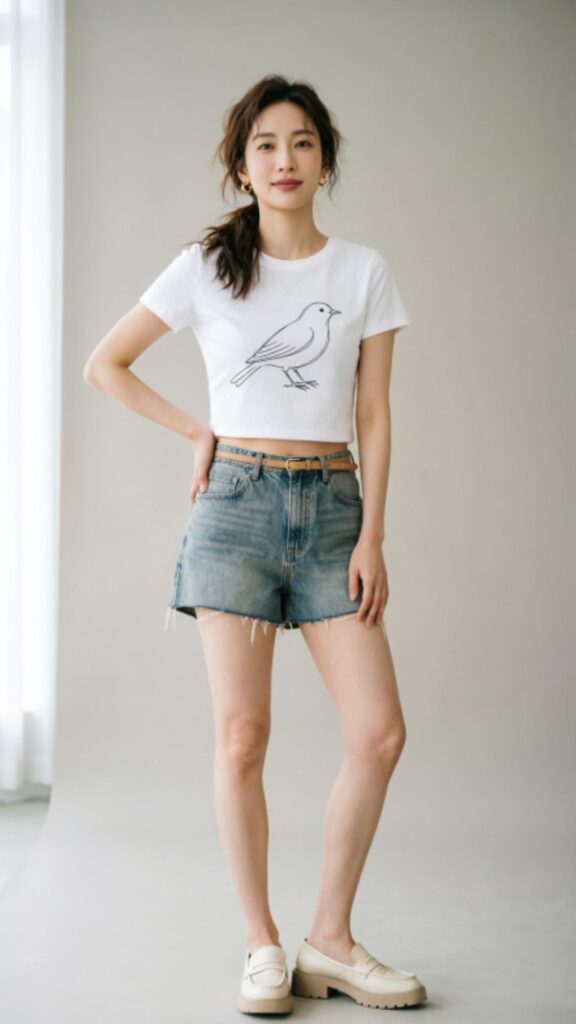 Graphic Tee with Denim Shorts