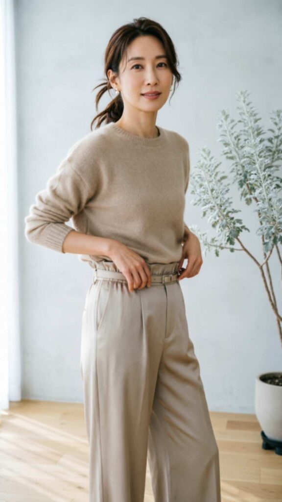 Soft Knit Top with Paperbag Pants