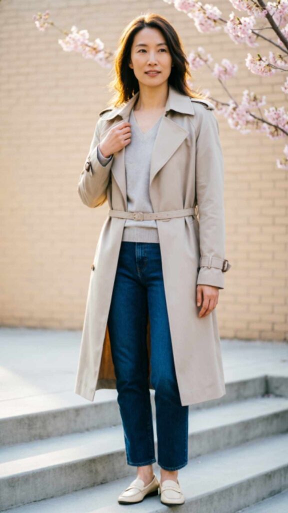 Lightweight Trench Coat with Jeans
