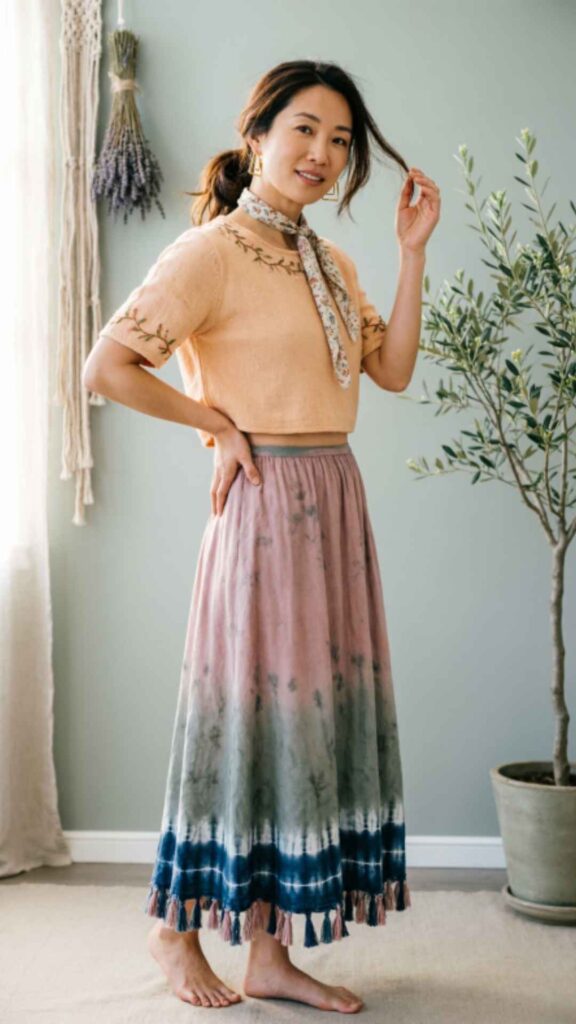 Cropped Cardigan with Midi Skirt